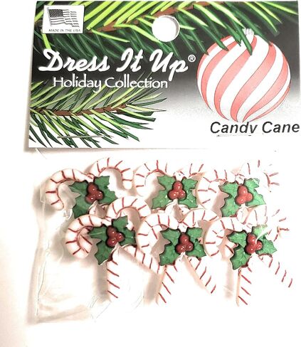 Candy Cane Buttons by Dress It Up Buttons and Embellishments - Holiday Collection, Red White & Green, 24mm in Saudi Arabia