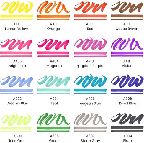 ARTEZA Colored Permanent Markers, Set of 16, Brush Tip Pens in Saudi Arabia