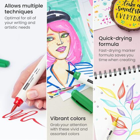 ARTEZA Colored Permanent Markers, Set of 16, Brush Tip Pens in Saudi Arabia