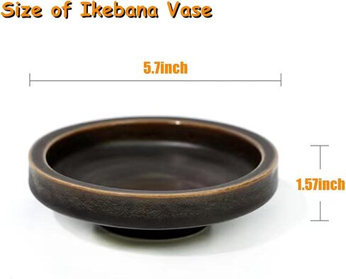 Japanese Classical Ikebana Vase Kit, Minimalist Ceramics Flower Pot Flower Shallow Container with 2.4inch Flower Frog and 2-in-1 Flower Arrangement Kenzan Needle Straightening Tool in Kuwait
