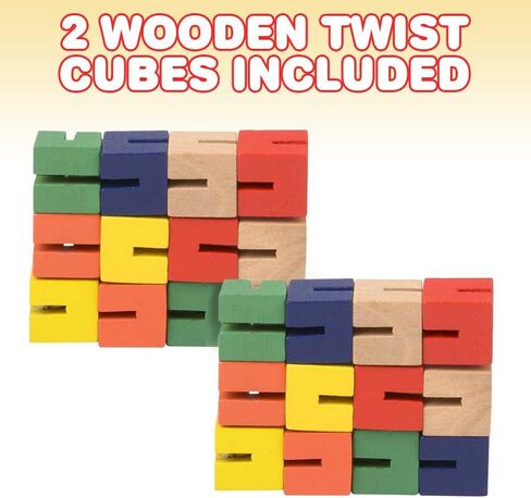 ArtCreativity Wooden Twist Cubes, Pack of 2, Colorful Mind Game, Stretch, Twist, and Lock Brain Teaser Fidget Sensory Toys for Kids, Stocking Stuffer and Party Favors for Boys and Girls in Saudi Arabia
