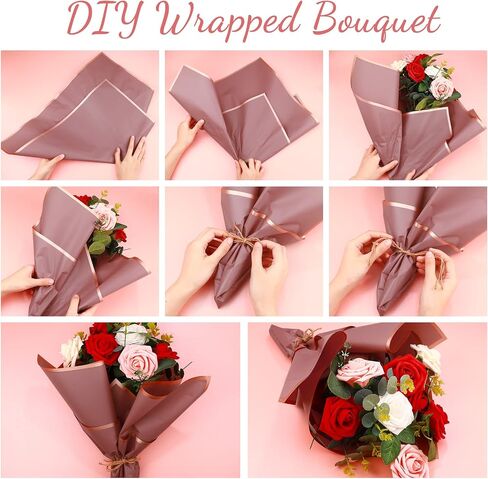 Epakh Flower Wrapping Paper Floral Gift Wrap Sheet Florist Bouquet Supplies Waterproof Gold Edge Paper for Sweet Day Wedding in Kuwait