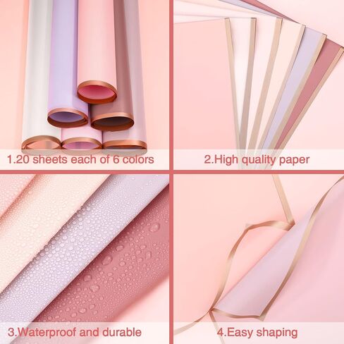 Epakh Flower Wrapping Paper Floral Gift Wrap Sheet Florist Bouquet Supplies Waterproof Gold Edge Paper for Sweet Day Wedding in Kuwait