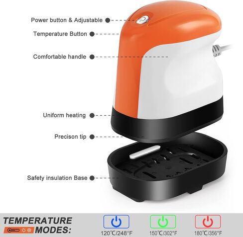 آلة ضغط حراري، مكبس حراري صغير مقاس 3.5 بوصة × 3.5 بوصة، مكاوي صغيرة ميلوس للقمصان والأحذية والقبعات والحرف اليدوية والمزيد، تتميز بـ 3 إعدادات للحرارة، لوحة تسخين مطلية بالسيراميك (برتقالي) in Kuwait