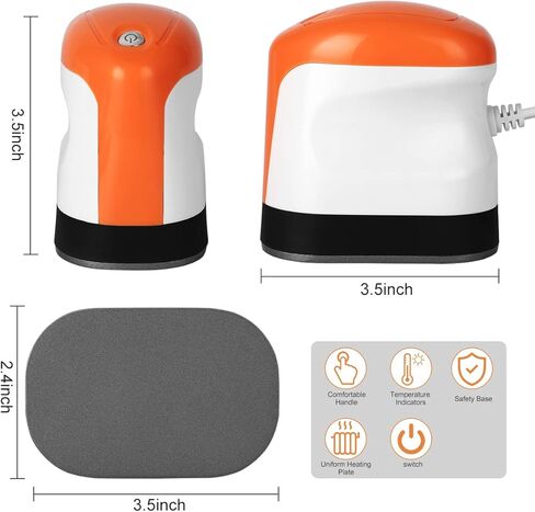 آلة ضغط حراري، مكبس حراري صغير مقاس 3.5 بوصة × 3.5 بوصة، مكاوي صغيرة ميلوس للقمصان والأحذية والقبعات والحرف اليدوية والمزيد، تتميز بـ 3 إعدادات للحرارة، لوحة تسخين مطلية بالسيراميك (برتقالي) in Kuwait