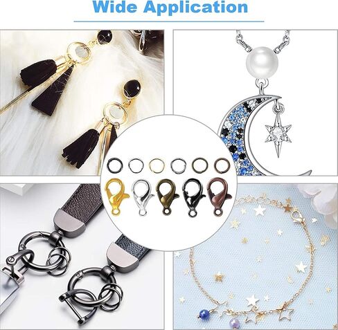 1000 قطعة + مشابك مخلب جراد البحر الفاخرة + حلقات القفز المفتوحة، 6 ألوان مثالية لصنع المجوهرات، مشبك سوار القلائد مع صندوق بلاستيكي محمول (12 مم، 5 مم) in Kuwait