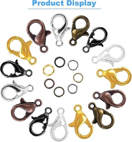 1000 قطعة + مشابك مخلب جراد البحر الفاخرة + حلقات القفز المفتوحة، 6 ألوان مثالية لصنع المجوهرات، مشبك سوار القلائد مع صندوق بلاستيكي محمول (12 مم، 5 مم) in Kuwait