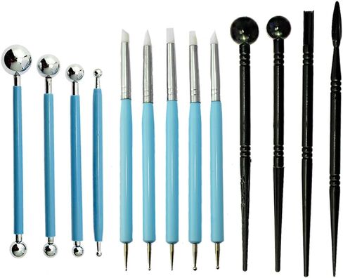 BIGTEDDY - 13pcs Polymer Modeling Clay Sculpting Tools, Dotting Pen, Silicone Tips, Ball Stylus, Pottery Ceramic Clay Indentation Tools Set Also for Cake Fondant Decoration and Nail Art in Kuwait