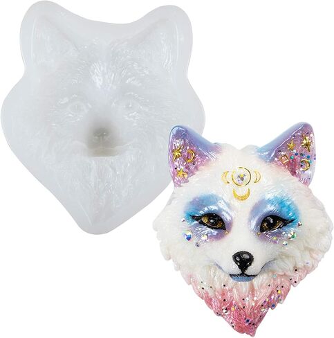 Fox Face Epoxy Resin Silicone Mold for Spirit Animal Totem Cabochon Necklace Pendant Jewelry Making, Polymer Clay Soap Concrete Craft, Fondant Cake Decorating Large 3.6x3.15inch in Saudi Arabia