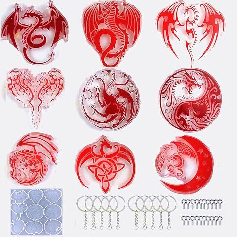 قالب سيليكون على شكل سلسلة مفاتيح تنين لامعة مع حلقات مفاتيح، قوالب حيوانات صب راتنجات الإيبوكسي لصنع المجوهرات وقلادة DIY، حلي فنية فنية، شوكولاتة، كعكة، حلوى، أدوات صنع الجيلي in Kuwait