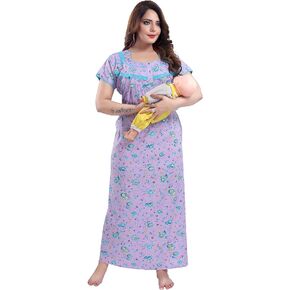 Soulemo Women's Cotton Paisley Maxi Feeding Nighty