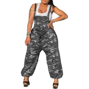 Ptorlio Womens Sexy Camo Jumpsuits Blackless Baggy Harem Workout Bib Overalls Rompers with Pockets