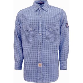 BOCOMAL FR Shirts for Men Printed Plaid Flame Resistant Clothing 6.5oz Cotton Button Up Welding Shirts NFPA2112 CAT2