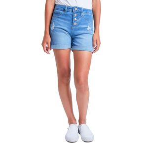 YMI Girl's Basic Exposed Button Cuffed Shorts
