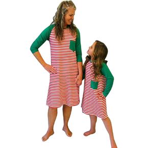 SAYOO Christmas Casual Mother Daughter Winter Red Striped Maxi Dress Family Matching Pajamas Nightgown Dress