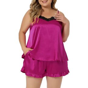 Agnes Orinda Nightgown for Women Plus Size Polka Dots Lingerie Sleepwear 2 Piece Satin Cami Shorts Set Nightgown