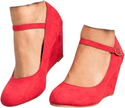 Coutgo Womens Wedge Pumps Dressy Mary Jane Shoes Comfort Wedges Closed Toe Ankle Strap Heeled Shoes in Saudi Arabia