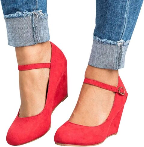 Coutgo Womens Wedge Pumps Dressy Mary Jane Shoes Comfort Wedges Closed Toe Ankle Strap Heeled Shoes in Saudi Arabia