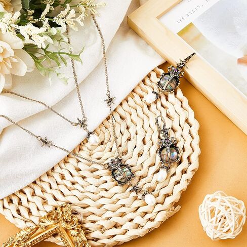 Taiyin 2 Pcs Beetle Dangle Earrings Necklace Set Vintage Bug Fun Earrings for Women Pearl Drop Scarab Jewelry for Bridal Bridesmaids Girls Prom Party Supplies in Saudi Arabia