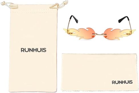 RUNHUIS موضة لهب النار النظارات الشمسية النساء الرجال ريترو بدون إطار النار شكل موجة نظارات خمر نظارات للحزب in Kuwait