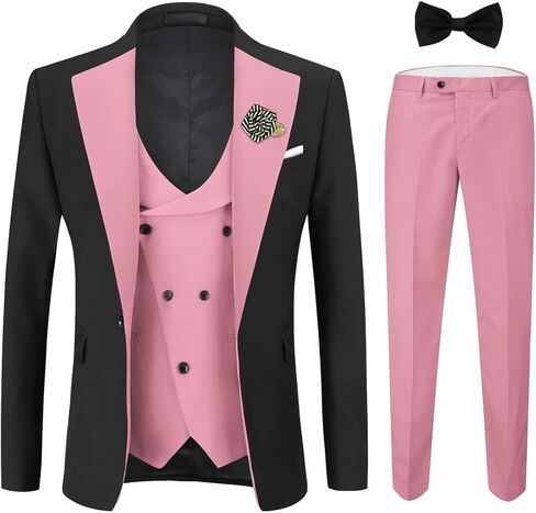 بدلة YFFUSHI للرجال بقصة ضيقة مكونة من 3 قطع وزر واحد وسروال وسروال لحفلات الزفاف والحفلات الراقصة in Kuwait