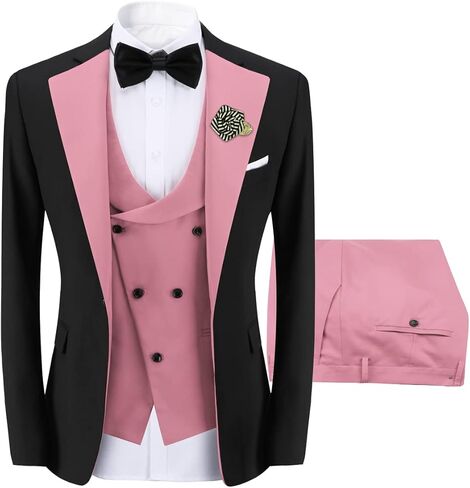 بدلة YFFUSHI للرجال بقصة ضيقة مكونة من 3 قطع وزر واحد وسروال وسروال لحفلات الزفاف والحفلات الراقصة in Kuwait