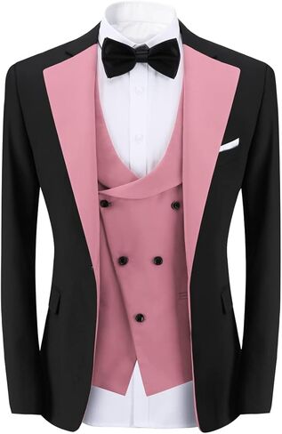 بدلة YFFUSHI للرجال بقصة ضيقة مكونة من 3 قطع وزر واحد وسروال وسروال لحفلات الزفاف والحفلات الراقصة in Kuwait