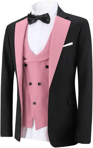 بدلة YFFUSHI للرجال بقصة ضيقة مكونة من 3 قطع وزر واحد وسروال وسروال لحفلات الزفاف والحفلات الراقصة in Kuwait