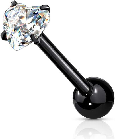 Amelia Fashion 14 Gauge Prong Set Heart CZ 316L Surgical Steel Barbell Tongue Rings (Choose Color) in Saudi Arabia