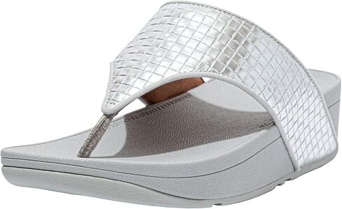 صندل نسائي قلاب من FitFlop بلون الزيتون المعدني من جلد الرافية, فضي in Kuwait
