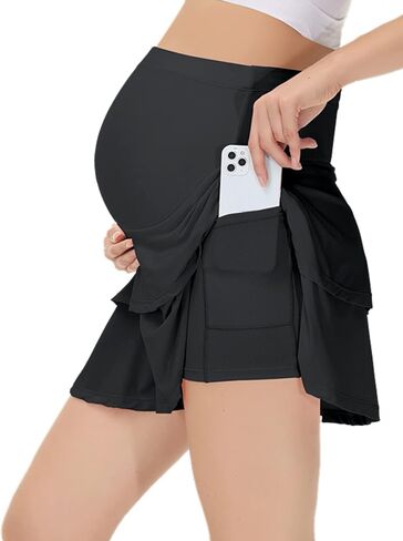 Maternity Tennis Golf Skirt Over The Belly Flowy Pregnancy Athletic Skorts Built-in Shorts High Waisted Ruffle Pockets in Kuwait