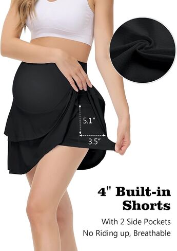 Maternity Tennis Golf Skirt Over The Belly Flowy Pregnancy Athletic Skorts Built-in Shorts High Waisted Ruffle Pockets in Kuwait