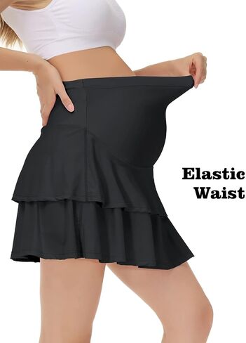 Maternity Tennis Golf Skirt Over The Belly Flowy Pregnancy Athletic Skorts Built-in Shorts High Waisted Ruffle Pockets in Kuwait