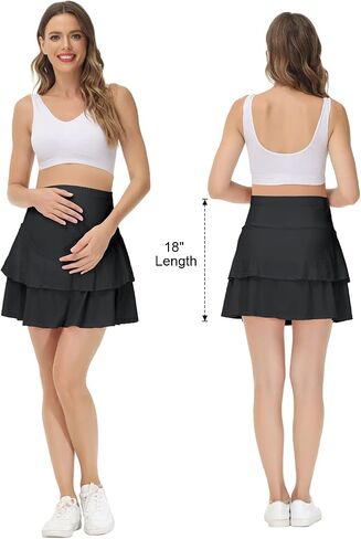 Maternity Tennis Golf Skirt Over The Belly Flowy Pregnancy Athletic Skorts Built-in Shorts High Waisted Ruffle Pockets in Kuwait