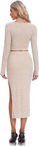 مجموعة ملابس نسائية من Dilgul مكونة من قطعتين بياقة دائرية وأكمام طويلة، تنورة ضيقة متوسطة الطول، مجموعة فساتين منسوجة خفيفة الوزن in Kuwait