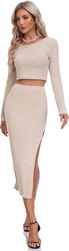 مجموعة ملابس نسائية من Dilgul مكونة من قطعتين بياقة دائرية وأكمام طويلة، تنورة ضيقة متوسطة الطول، مجموعة فساتين منسوجة خفيفة الوزن in Kuwait