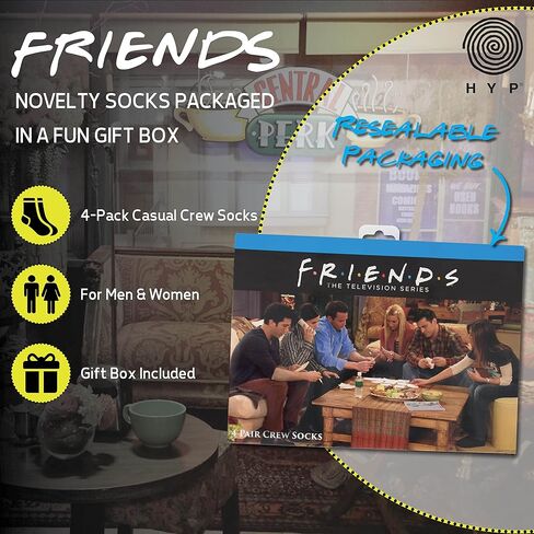 Hyp Friends Socks Mens and Womens Socks Featuring Friends TV Show | Gift Box, 4 Pack Casual Crew Socks in Saudi Arabia