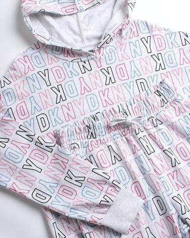 طقم بدلة رياضية للفتيات من DKNY - قطعتان من سويت شيرت صوف بقلنسوة وبنطلون رياضي (12M-16) in Kuwait