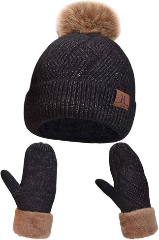 MAYLISACC Hat and Gloves for Women, Thermal Winter Knit Beanie Hats-and-Mittens 2 Pcs Set Ladies Thick Fleece Lined in Saudi Arabia