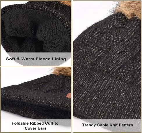 MAYLISACC Hat and Gloves for Women, Thermal Winter Knit Beanie Hats-and-Mittens 2 Pcs Set Ladies Thick Fleece Lined in Saudi Arabia