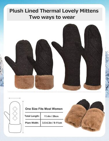 MAYLISACC Hat and Gloves for Women, Thermal Winter Knit Beanie Hats-and-Mittens 2 Pcs Set Ladies Thick Fleece Lined in Saudi Arabia