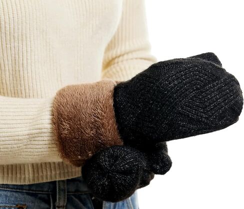 MAYLISACC Hat and Gloves for Women, Thermal Winter Knit Beanie Hats-and-Mittens 2 Pcs Set Ladies Thick Fleece Lined in Saudi Arabia