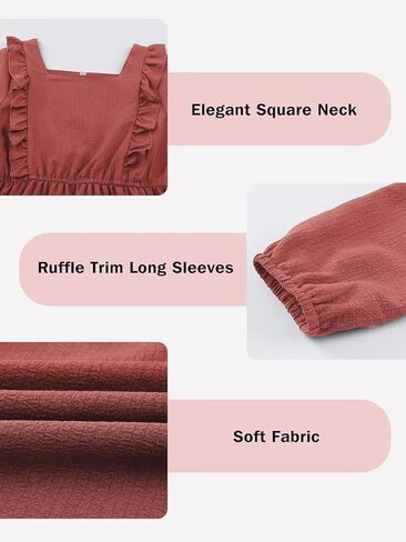 فستان DOKOTOO KIDS للفتيات مكشكش لخريف وشتاء 2023 فساتين بأكمام طويلة ورقبة مربعة من 7 إلى 15 سنة in Kuwait