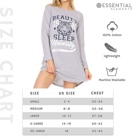 مجموعة من 3 قطع من Essential Elements: قميص نوم نسائي مصنوع من القطن بنسبة 100% - فستان نوم مطبوع ناعم، ثوب نوم، قميص نوم بيجامة in Kuwait