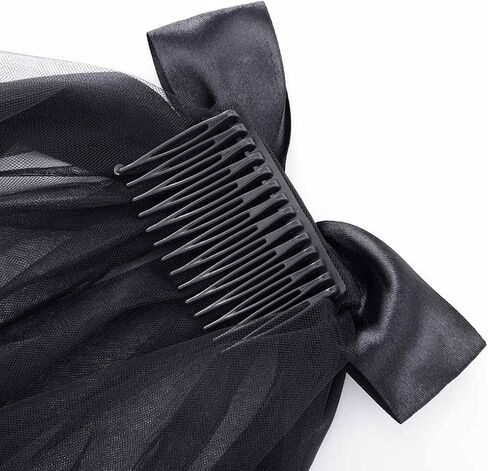 Ursumy Black Lace Veil Short Bridal Veils Bowknot Halloween Brides Soft Tulle Bridal Veils with Comb in Saudi Arabia