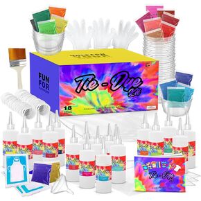 Hearth & Harbor Tie Dye Kit for Kids & Adults, 197 PC - 18 Colors - Includes 18 Bottles, 120 Rubber Bands, 1 Funnel, 1 Guide Book & Much More- Tie Dye Kit for Large Groups & Outdoor Activities