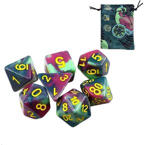 Rainbow(3) DND Dice Set with Matching Velvet Drawstring Bag for Dungeons and Dragons Role Playing Table Game