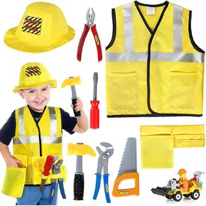 زي عامل البناء للأطفال مجموعة لعب الأدوار للأطفال 2 3 4 5 6 سنوات للأولاد والبنات باللون الأصفر in Kuwait