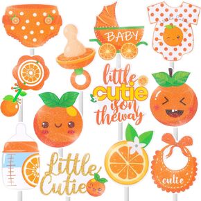 36pcs Little Cutie Cupcake Toppers Little Cutie Baby Shower Decoration Orange Cupcake Toppers for Citrus Theme Birthday Party Baby Shower Supplies