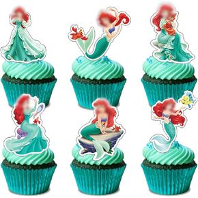 24 قطعة من زينة الكب كيك بتصميم حورية البحر، لوازم تزيين حفلات اعياد الميلاد وحفلات استقبال المولود للبنات وحفلات بطابع حورية البحر، حفلة بطابع تحت البحر in Kuwait